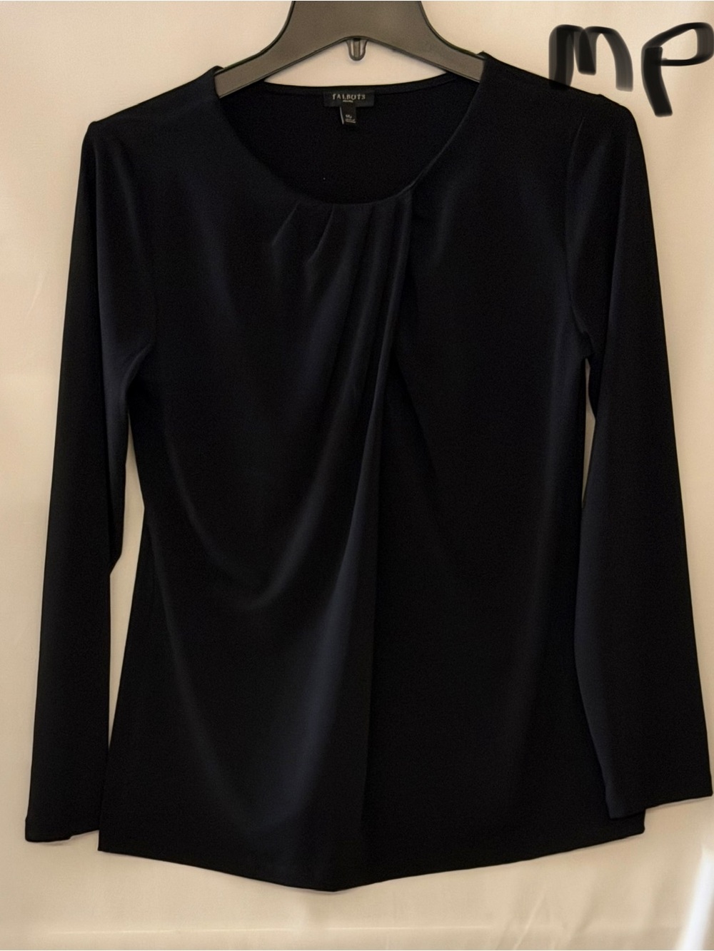 Talbots Black Long Sleeve Pleated Scoop Neck Top